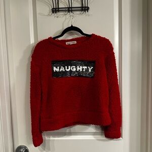 Wallflower Red Sherpa Sequin Flip Sweatshirt – NICE/NAUGHTY | Size Small